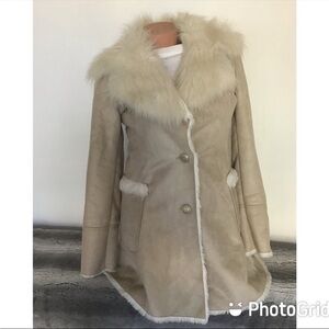 Guess Cream Teddy Jacket with Faux Fur Trim